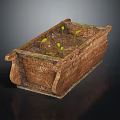 Rustic Wooden Planter With Young Green Seedlings And Natural Textured Surface