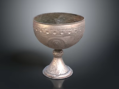Vintage Silver Decorative Household Bowl With Ornate Carvings And Pedestal Base 3d model
