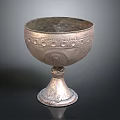 Vintage Silver Decorative Household Bowl With Ornate Carvings And Pedestal Base