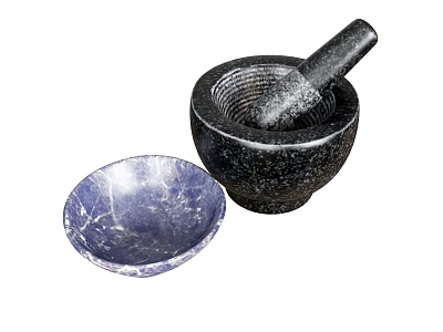 Durable Natural Stone Kitchenware Set Mortar Pestle With Small Serving Bowl 3d model