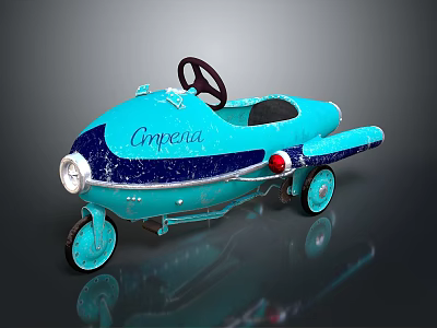 Vintage Blue Ampecita Toy Car With Steering Wheel Headlight And Wheels 3d model