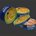 Delicious Butter Cookies In Round Blue Orange Tins With Girl Illustration