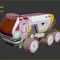 Futuristic Six Wheeled Rover With RV90 Logo Yellow White Roof Lights For Off Road Exploration