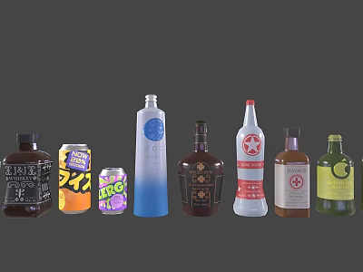 Assorted Beverages In Colorful Bottles And Cans With Diverse Label Designs 3d model