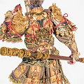 Game Movie Character Warrior Monkey In Ornate Golden Armor With Red Ribbons And Weapon