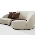 Modern Light Beige Sectional Sofa With Brown Cushions And Throw Blanket 3d model