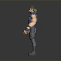 3D Muscular Male Character Standing In Blue Sleeveless Vest Cap Wrist Guards Distressed Jeans