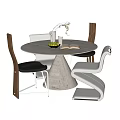 Modern Round Marble Table and Chair Set With Vase Plants Book and Potted Decor
