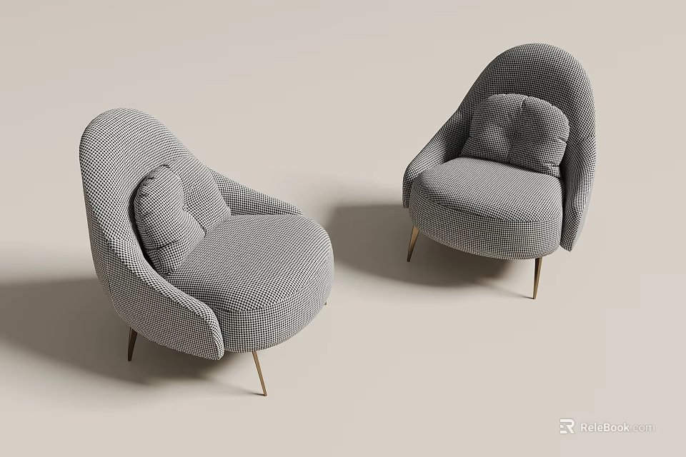 Two Modern Gray Quilted Texture Sofa Stools With Metal Legs Design 3d model 