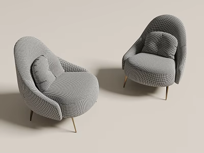 Two Modern Gray Quilted Texture Sofa Stools With Metal Legs Design 3d model