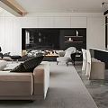 Modern Living and Dining Area With White Sofa Coffee Table and Dining Chairs