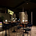 Modern Lounge Bar Interior With Grill Counter Bar Stools And Neon Lighting