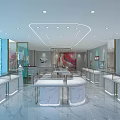Ming Ji Jewelry Store Interior With Blue Backdrop Wall And Marble Display Counters