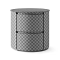 Round Brown Wooden Nightstand With Two Drawers And White Marble Top