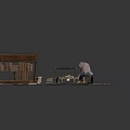 Rustic Small Cabin Scene With Chair Trunk And Books On Ground 3d model