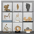 Modern Artistic Decorative Ornament Set with Varied Designs on Transparent Display Shelf