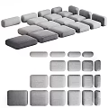Modern Gray Sofa Ottomans With Various Sizes And Soft Cushion Designs 3d model
