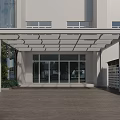 Modern Building Front Entrance Canopy With Glass Door White Facade And Trees