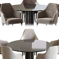 Modern Dining Table Set with Round Marble Tabletop and Beige Upholstered Chairs 3d model