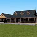 Single Family House With Orange Roof Palm Trees Green Lawn And Wooden Porch Area
