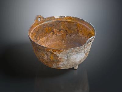 Vintage Rustic Ceramic Bowl With Two Handles And Three Legs As Household Item 3d model