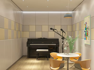 Piano Room Interior With Acoustic Panels Piano And Seating Area 3d model