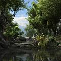 Ecological creek garden landscape creek flowing water pastoral scenery lakeside scenery people see beautiful scenery wetland park eco-tourism lake and mountain scenery 3d model