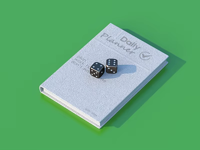 Gray Daily Planning Notebook With Black Dice On Green Background 3d model