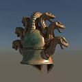 Ancient Greek Style Ornate Helmet With Coiled Snake Heads And Intricate Carvings