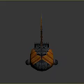 Wooden Boat With Multiple Black Sails Orange Hull Oars And Blue Windows Design