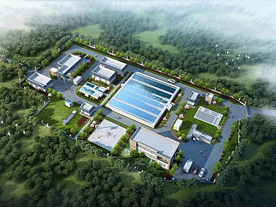 Industrial Factory Complex Featuring Multiple Buildings Green Landscaping And Parking Facilities 3d model