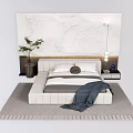 Modern background double bed double bedside table background wall bedside lamp 3d model