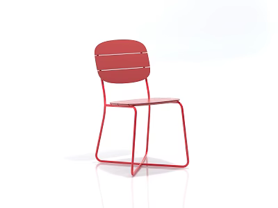 Red Modern Accent Chair With Striped Backrest Curved Metal Legs And Minimalist Design 3d model
