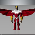 Masked Winged Superhero Character With Red Wings And Red White Yellow Costume