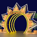 Vibrant Sun Shaped Carnival Archway With Golden Decorations And Palm Trees