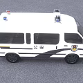 White Police Van With Roof Mounted Lights And POLICE Insignia On Exterior