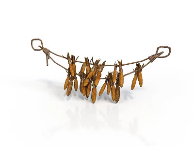 Rope And Wire Crafted Hanging Rack Holding Small Brown Pods 3d model