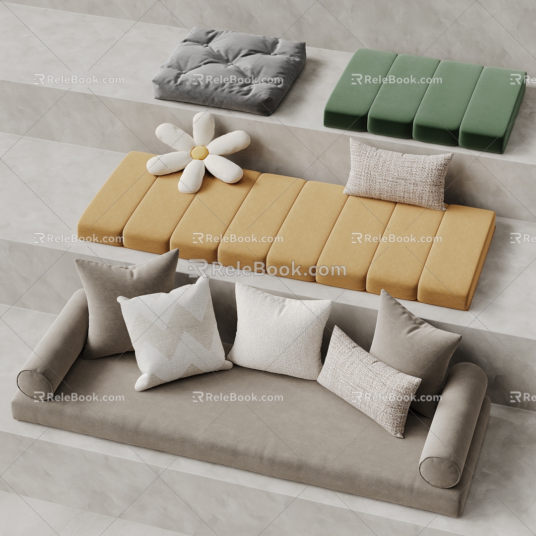 Cream Wind Bay Window Cushion Cushion Bay Window Cushion Sofa Cushion Futon Cushion Pillow 3d model