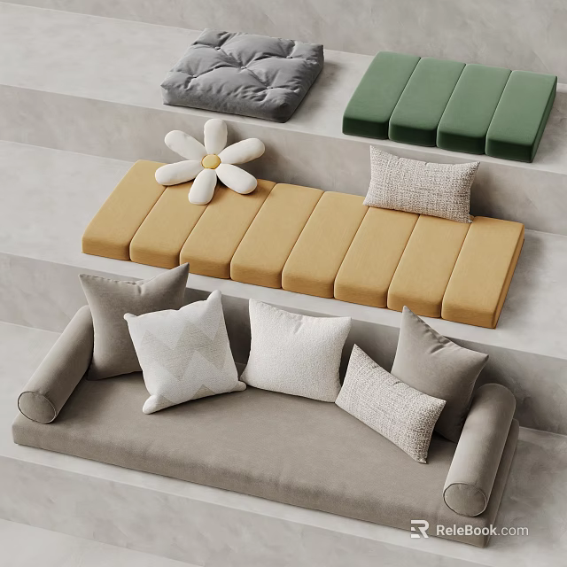 Cozy Casual Sofa Set With Soft Plush Cushions And Modern Modular Design 3d model 