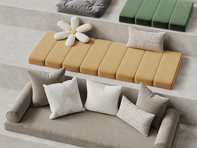 Cream Wind Bay Window Cushion Bay Window Cushion Sofa Cushion Futon Cushion Pillow 3d model