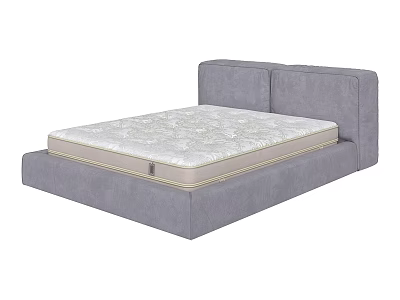 Modern Double Bed With Gray Upholstered Frame And Light Patterned Mattress 3d model