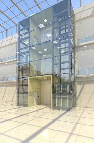 modern elevator mall glass curtain elevator 3d model