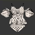 Fashionable Women's Polka Dot Two Piece Swimsuit With Ruffle Sleeves And Tie Front