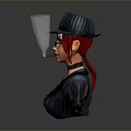 Stylish Female Game Movie Character 3D Model Wearing Black Hat Sunglasses Cigar And Dark Suit