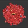 Red Artificial Christmas Tree With Golden Star Top And Colorful Decorative Balls