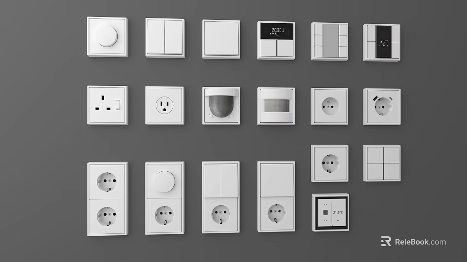 Diverse White Electrical Switches and Sockets With Multiple Design Options 3d model 