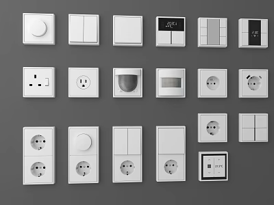 Diverse White Electrical Switches and Sockets With Multiple Design Options 3d model
