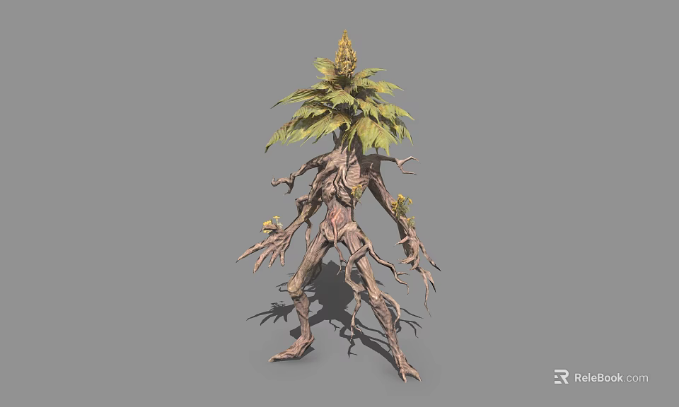 Fantasy Tree Character With Root Body And Leafy Crown For Game And Film 3d model 