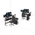 Modern Ergonomic Desk Chair Set For Computer Workstation With Multiple Monitors 3d model