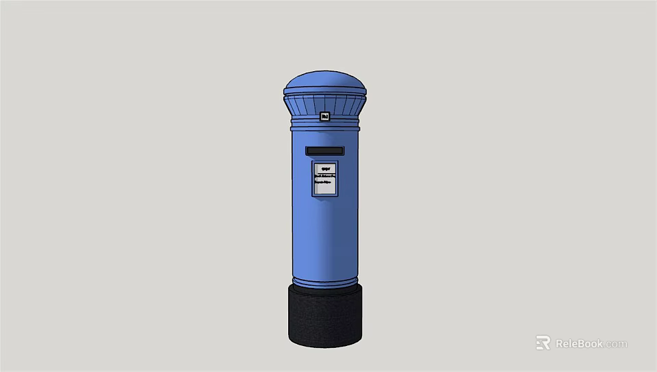 Commercial Equipment Blue Post Box With Dome Top Black Base And Mail Slot 3d model 